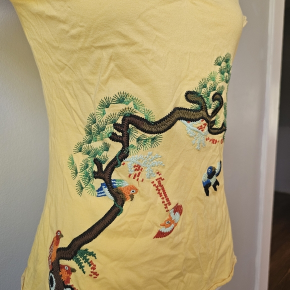 Yellow V-Neck Embroidered Women's Tee - Picture 2 of 8